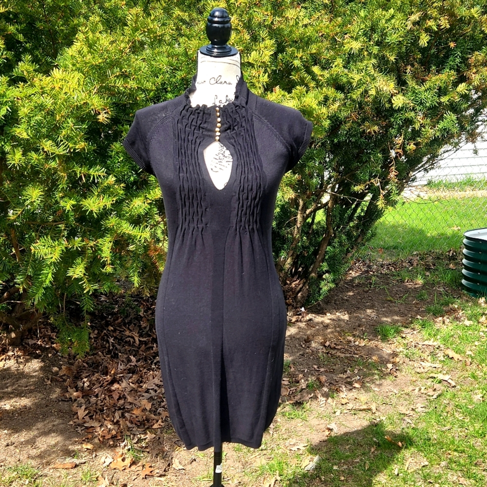 ARMANI EXCHANGE ▪︎ Silk/Cotton Blend Knit Mini Dress, Keyhole w/ brass buttons